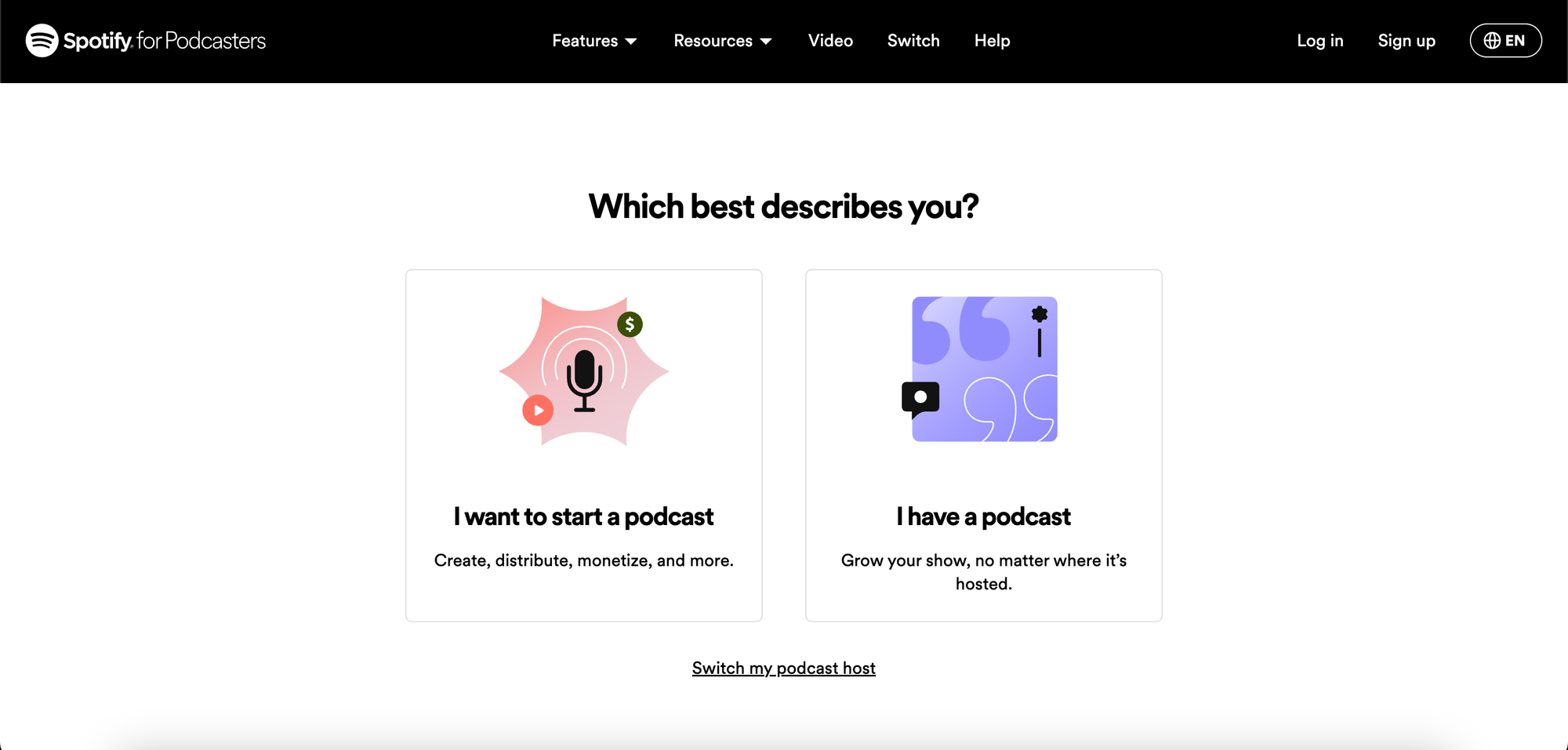 Signup process on Spotify for podcasters