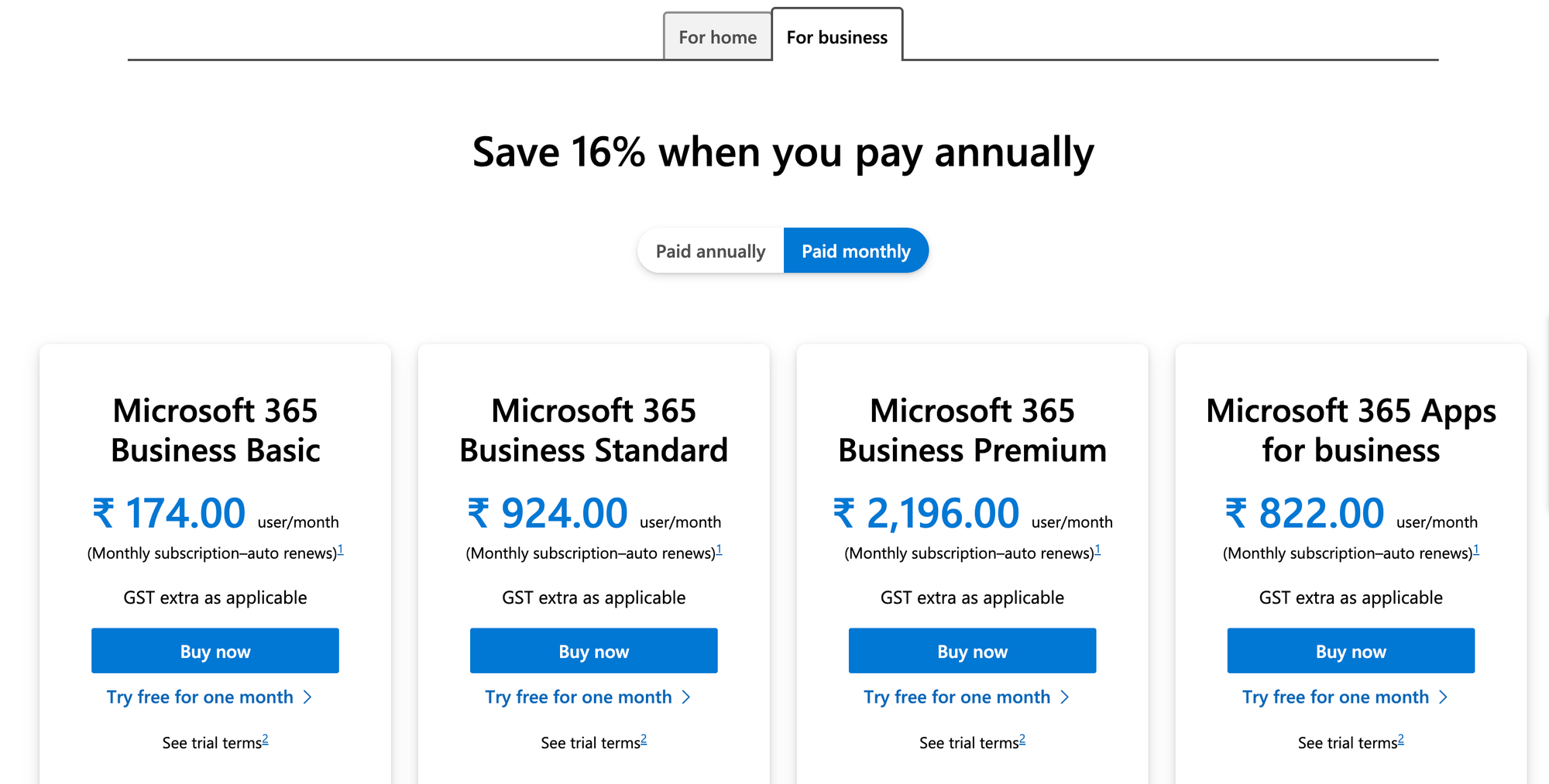 INR pricing of microsoft 365