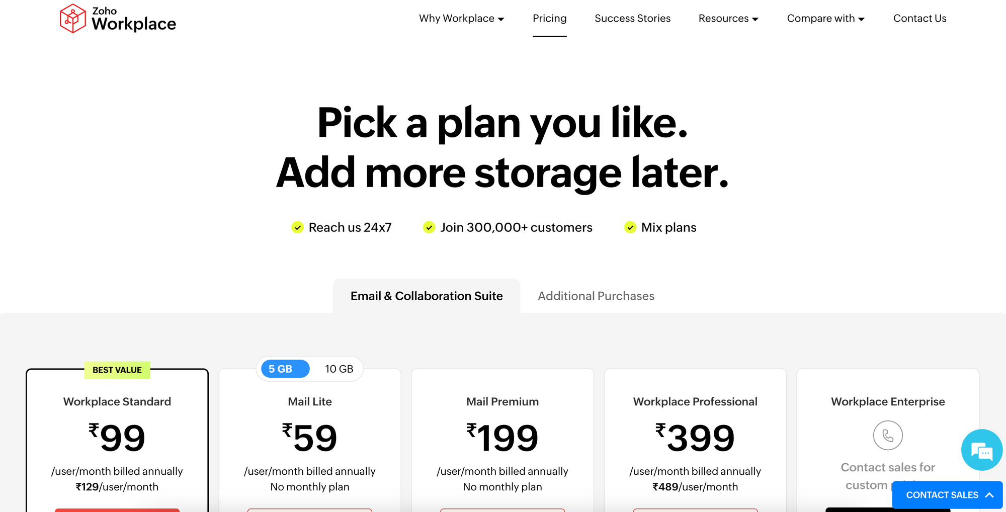 Zoho workplace pricing