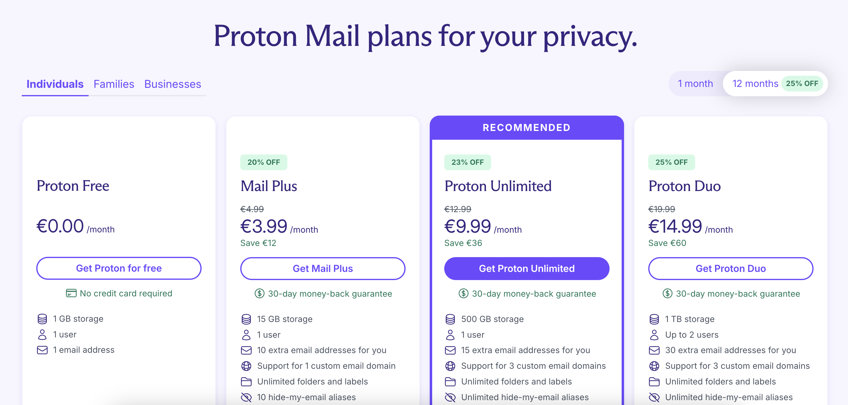 proton email pricing